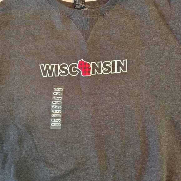 NWT - Signature Concepts Wisconsin Plaid Crew Sweatshirt, 2XL, Charcoal Gray - Picture 3 of 12